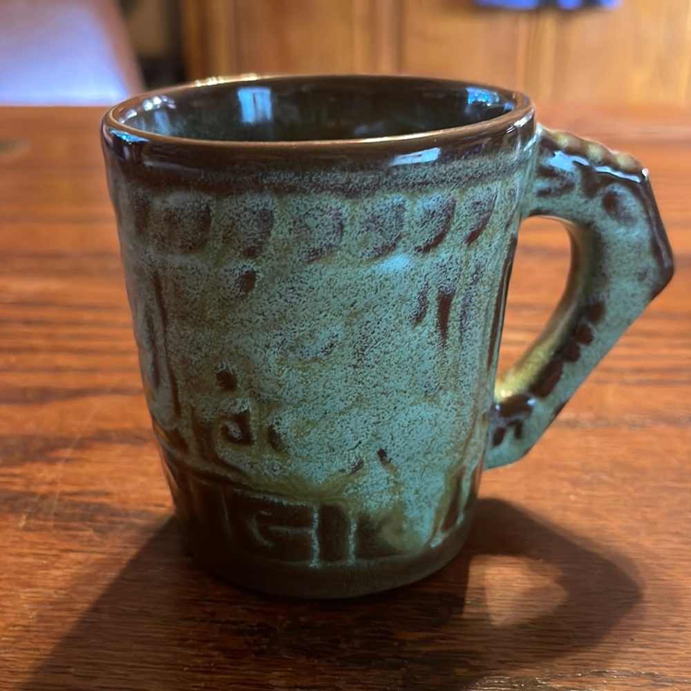 Frankoma 7CL Pottery Coffee Mug Aztec Mayan